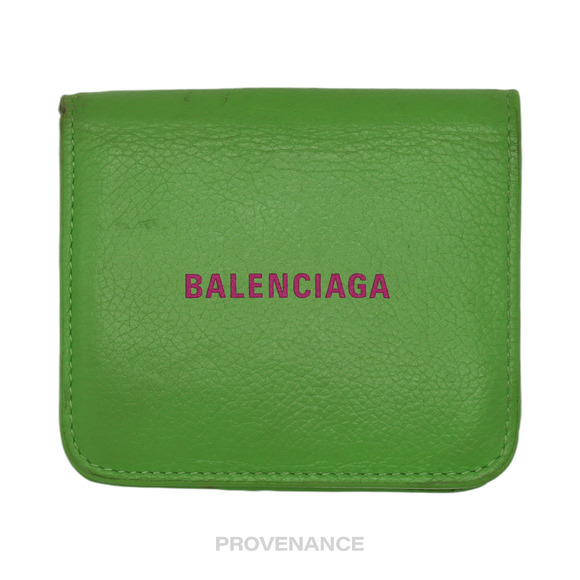 🔴 Balenciaga Logo Print Bifold Wallet - Green Leather - Picture 2 of 9